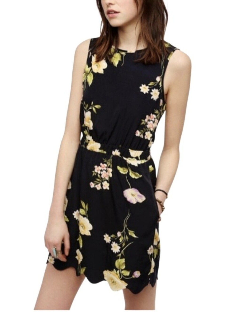 Urban Outfitters byCorpus Navy Blue Floral Scalloped Mini Dress Size Medium